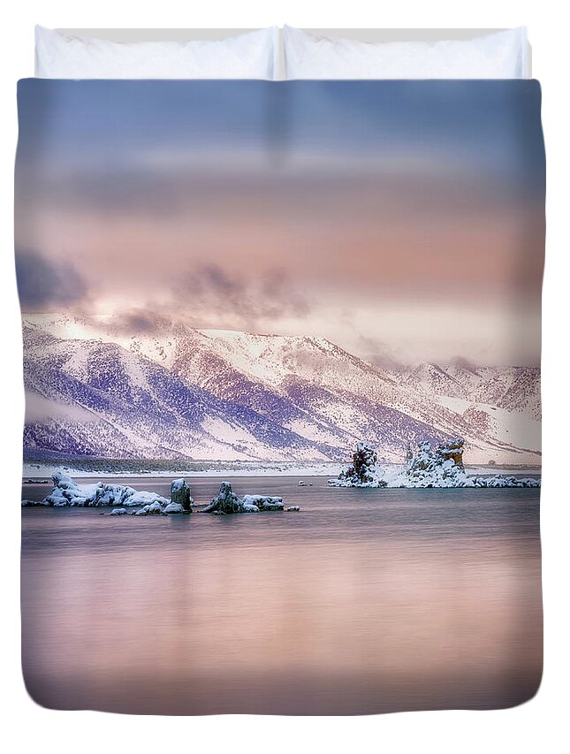 Sunrise Duvet Cover featuring the photograph Icy Morning Stillness by Nicki Frates