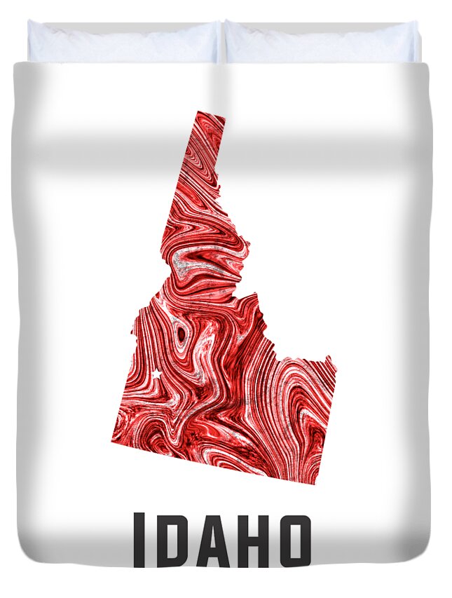 Idaho Duvet Cover featuring the mixed media Idaho Map Art Abstract in Red by Studio Grafiikka