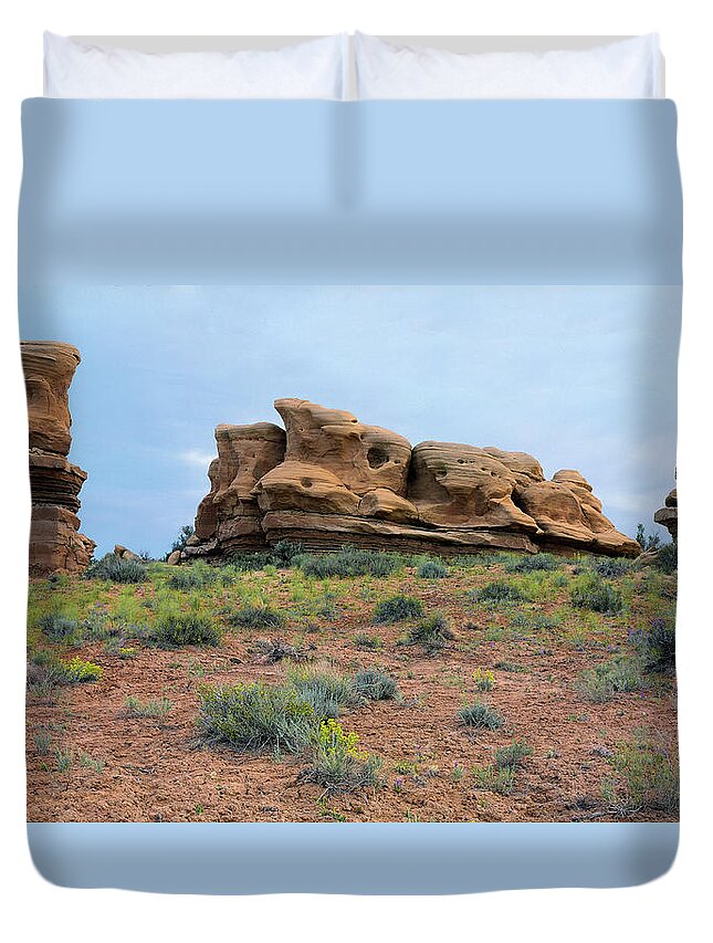 Rock Duvet Cover featuring the photograph Idol Time Pano Version by Paul Breitkreuz