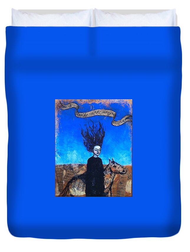 Blue Duvet Cover featuring the painting IDontCareAnymore by Pauline Lim