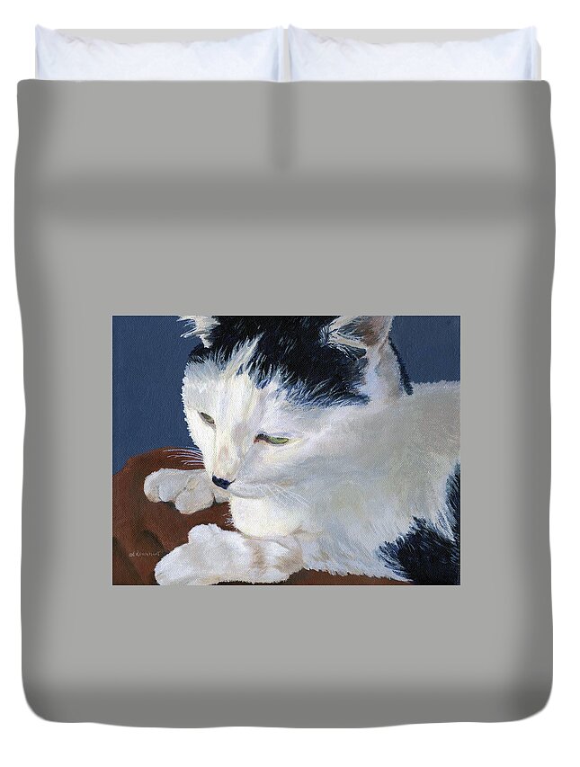 Cat Duvet Cover featuring the painting Iggy by Lynne Reichhart