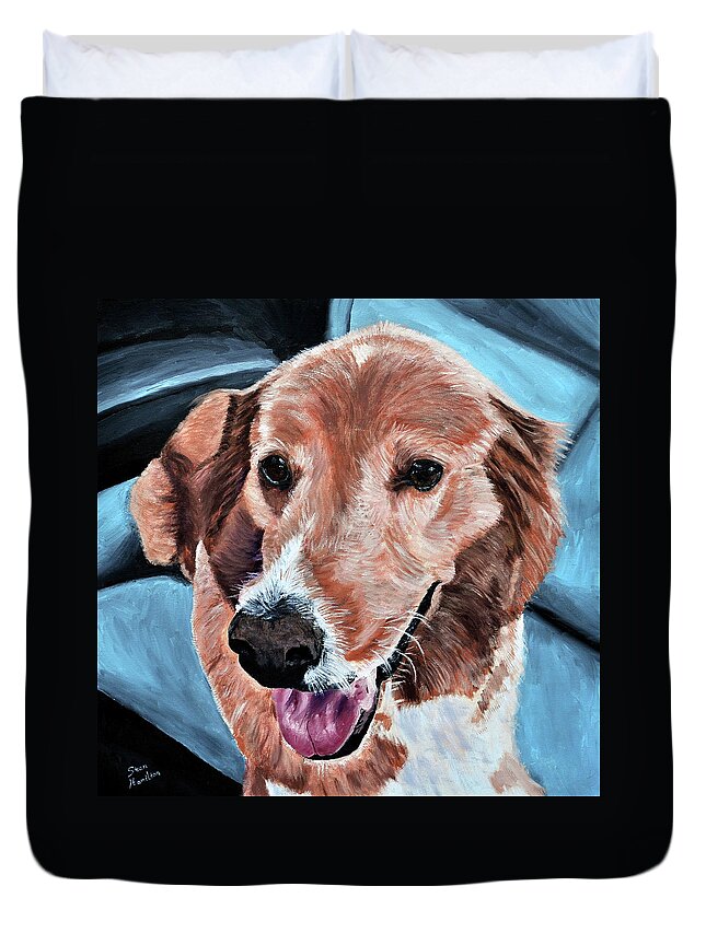Dog Portrait Duvet Cover featuring the painting Iggy by Stan Hamilton