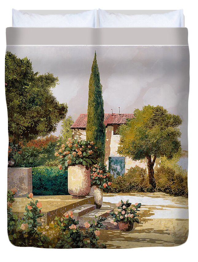Landscape Duvet Cover featuring the painting Il Cipresso by Guido Borelli