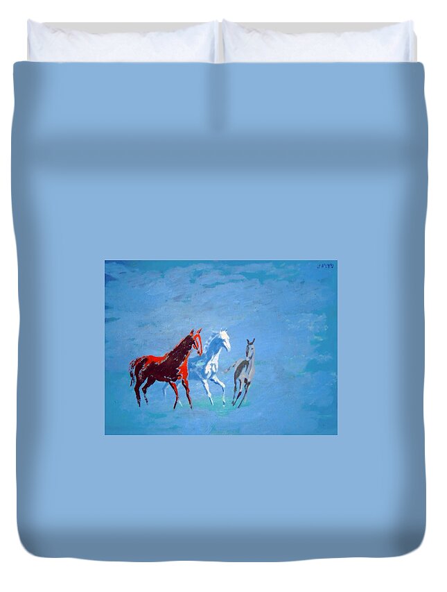 Horses Duvet Cover featuring the painting Il futuro ci viene incontro by Enrico Garff