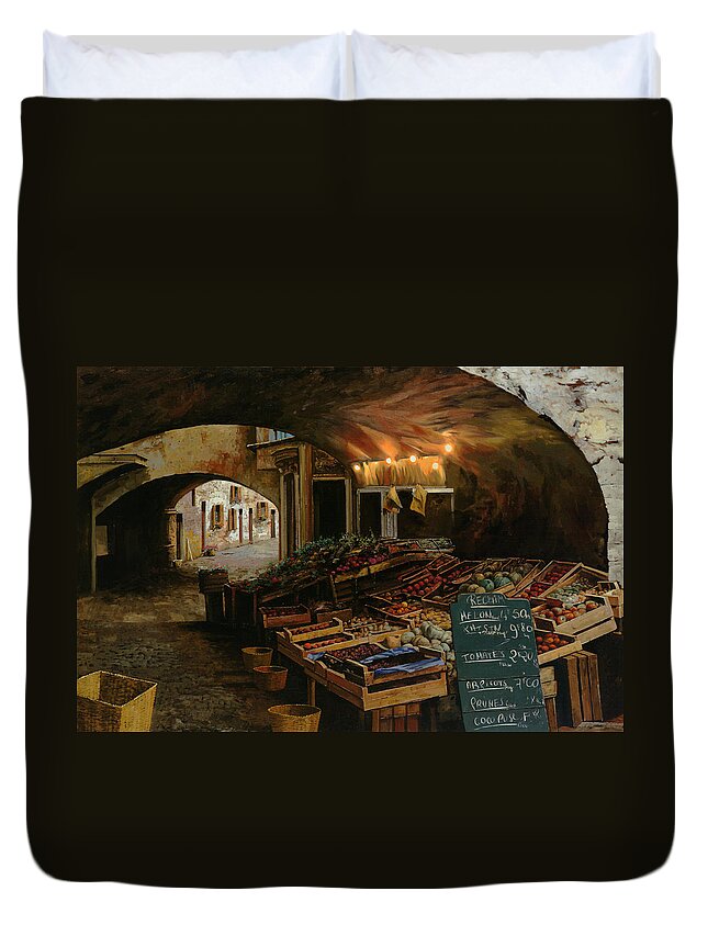 Market Duvet Cover featuring the painting Il Mercato Francese by Guido Borelli