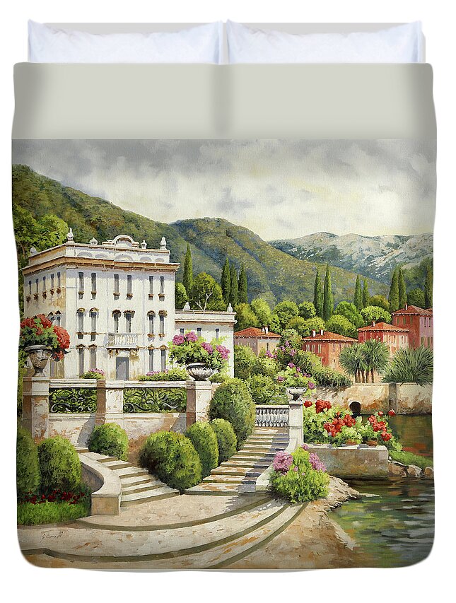 Palace Duvet Cover featuring the painting Il Palazzo Sul Lago by Guido Borelli
