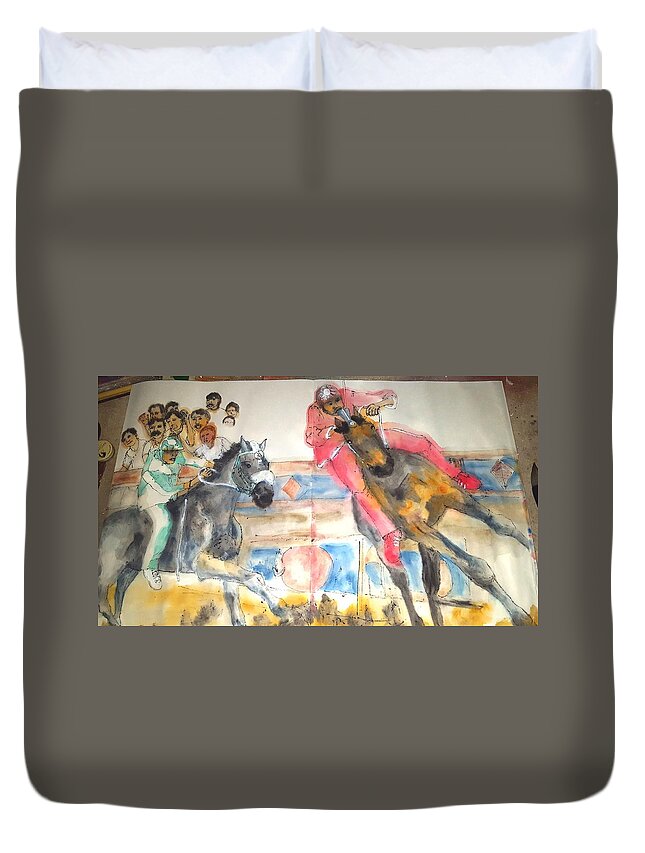 Il Palio. Siena. Italy. Horse Race. Event. Medieval. Duvet Cover featuring the painting il Palio di Siena album by Debbi Saccomanno Chan