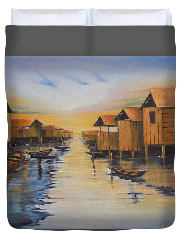 Today Duvet Cover featuring the painting Ilaje Waterfront by Olaoluwa Smith