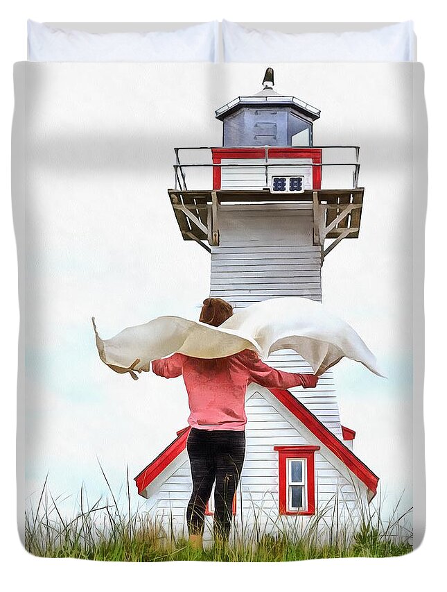 Female Duvet Cover featuring the painting I'll Fly Away by Edward Fielding