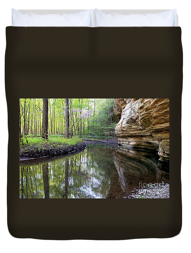 Canyon Duvet Cover featuring the photograph Illinois Canyon In Spring Starved Rock State Park by Paula Guttilla