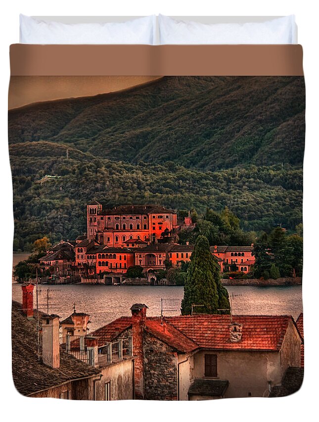 Insel San Giulio Duvet Cover featuring the photograph Illuminated Island by Hanny Heim