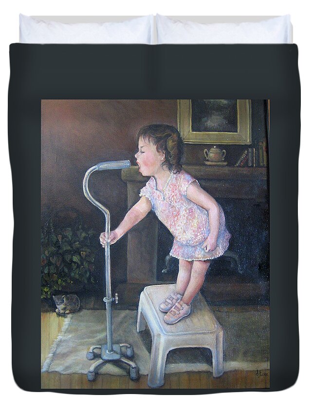 Child Duvet Cover featuring the painting I'm Singin in the Cane by Donna Tucker