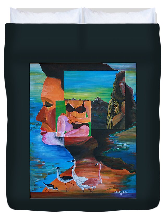 Imaginations Duvet Cover featuring the painting Imaginations by Obi-Tabot Tabe