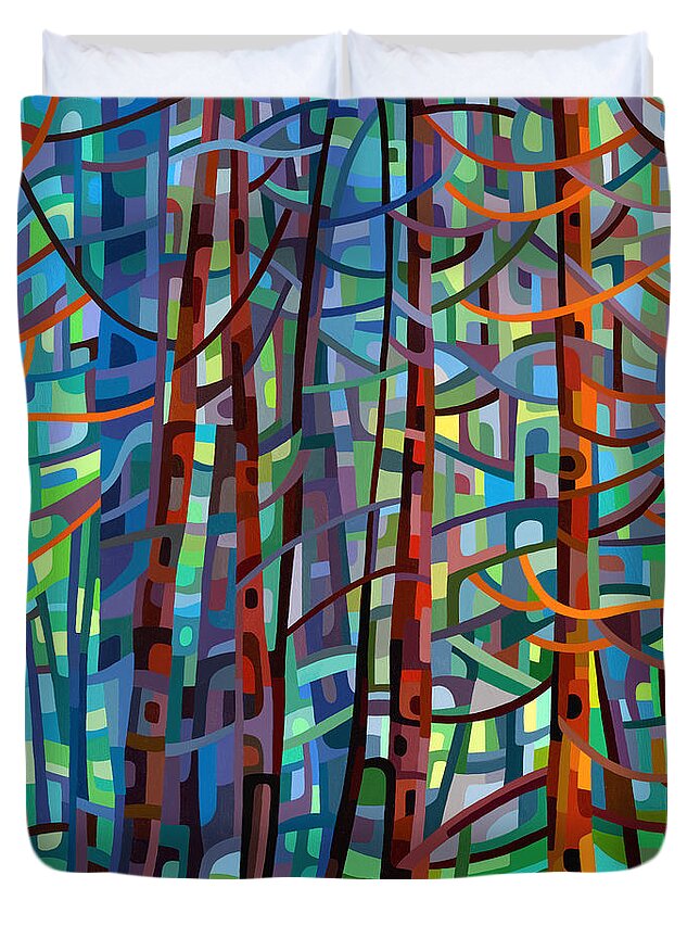 Abstract Duvet Cover featuring the painting In a Pine Forest by Mandy Budan