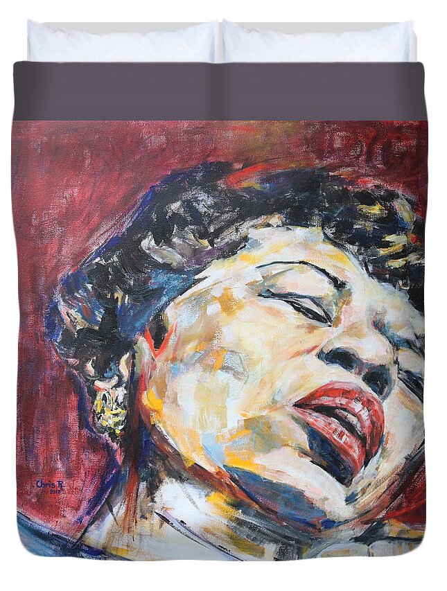 Portrait Duvet Cover featuring the painting In Between The Devil and the Deep Blue Sea by Christel Roelandt