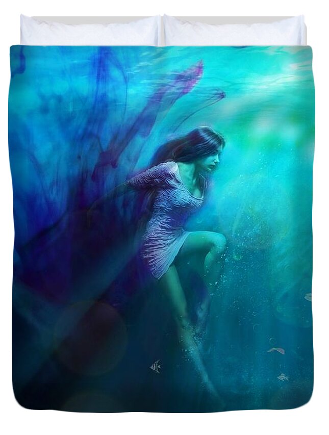 Blue Depths Duvet Cover featuring the digital art In Blue Depths by Lilia S