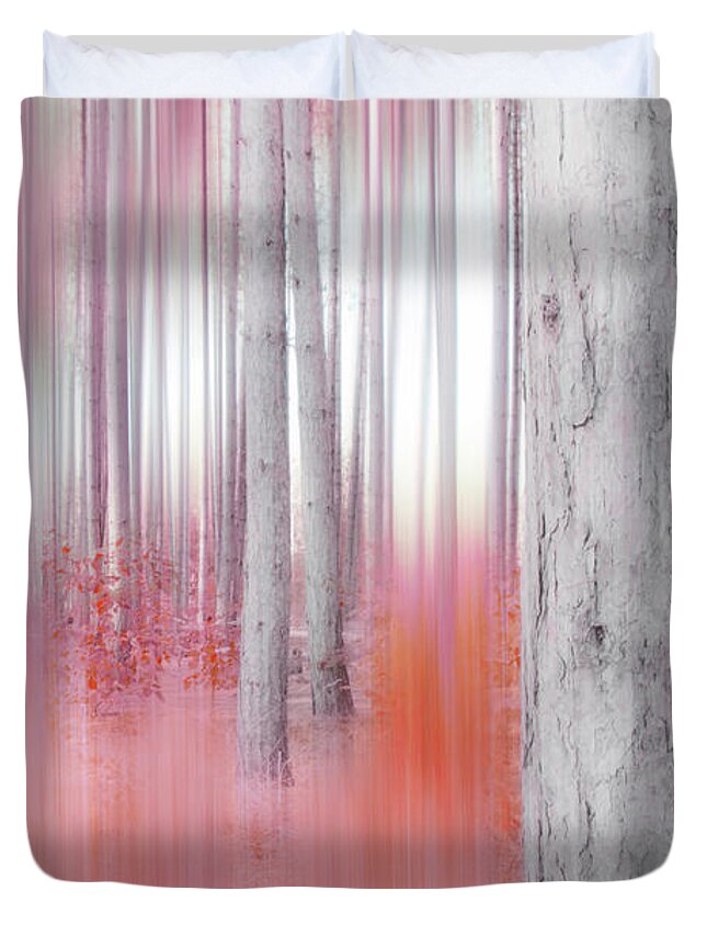 Woods Duvet Cover featuring the photograph In Crimson Woods by Hal Halli