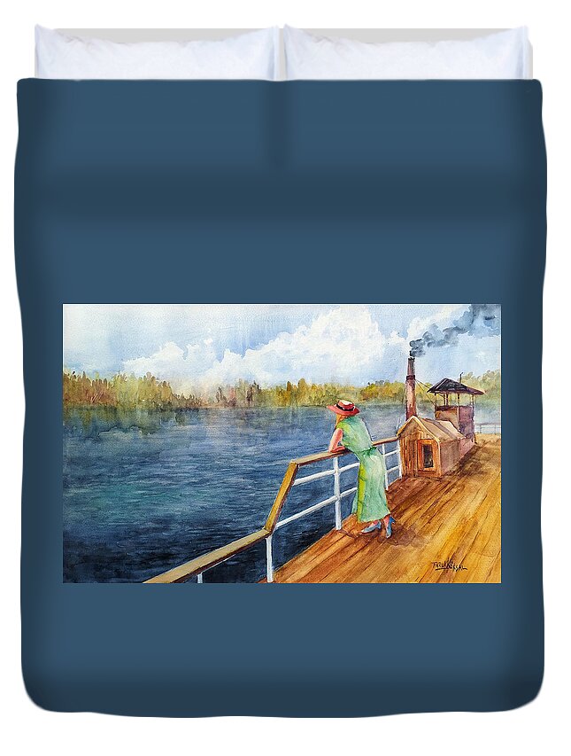 Young Duvet Cover featuring the painting In Crossing The River by Faruk Koksal