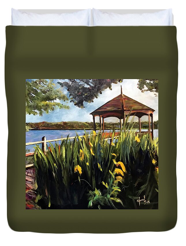  Duvet Cover featuring the painting In Front of the Gate on Silver Lake by Josef Kelly