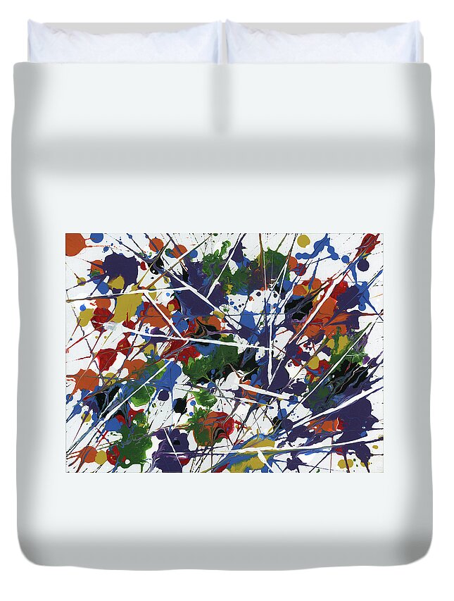 Abstract Duvet Cover featuring the painting In Glittering Rainbow Shards by Matthew Mezo