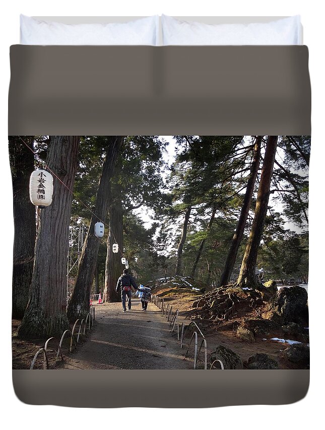 Family Duvet Cover featuring the photograph In Motsu-ji Temple Garden by Minako Sato