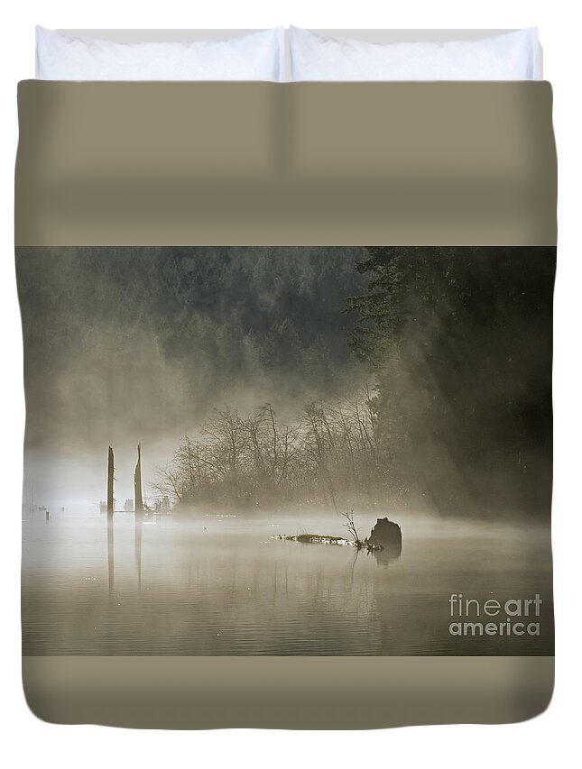 Morning Duvet Cover featuring the photograph In the fog by Inge Riis McDonald
