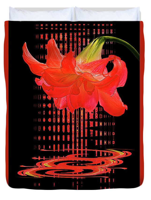 Red Flower Duvet Cover featuring the photograph In The Heat Of The Night 3 - Red Amaryllis by Gill Billington