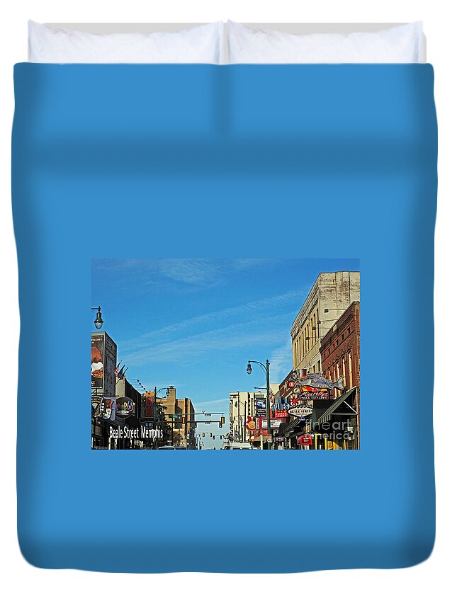 Beale Street Duvet Cover featuring the photograph In the Middle of Beale Street Memphis by Lizi Beard-Ward