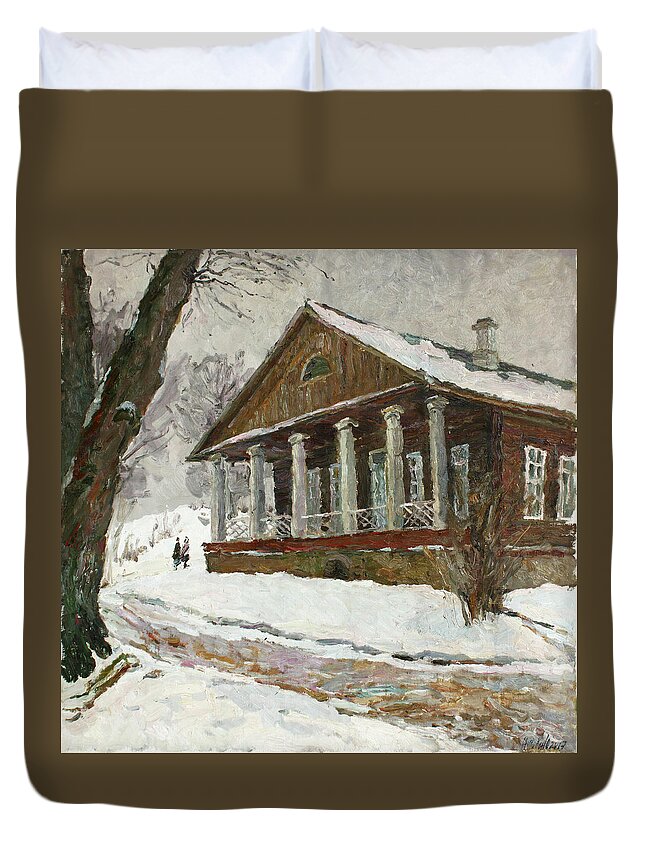 Plein Air Duvet Cover featuring the painting In the silence of the snow covered park by Juliya Zhukova