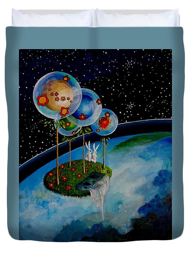 Space Duvet Cover featuring the painting In The Sky There is No East or West by Mindy Huntress