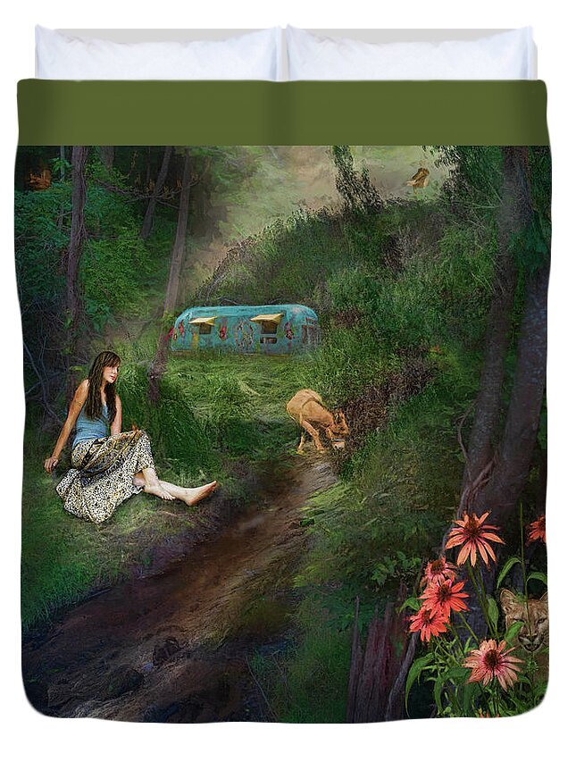 Trailer Duvet Cover featuring the digital art In The Wood by Sandra Schiffner