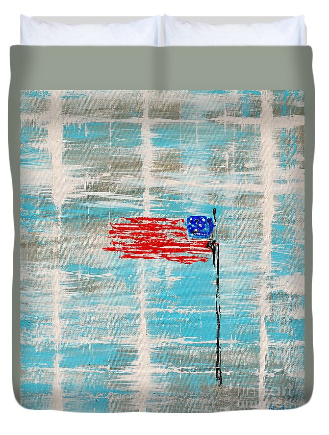 Music Duvet Cover featuring the painting Independence With Clouds by Alys Caviness-Gober