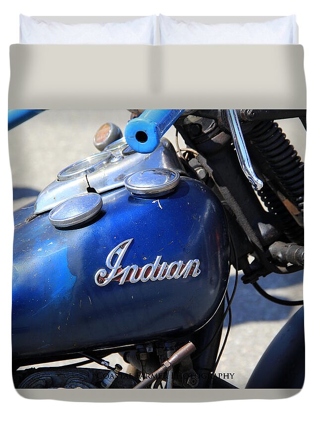 Motorcycle Duvet Cover featuring the photograph Indian Blue by Becca Wilcox