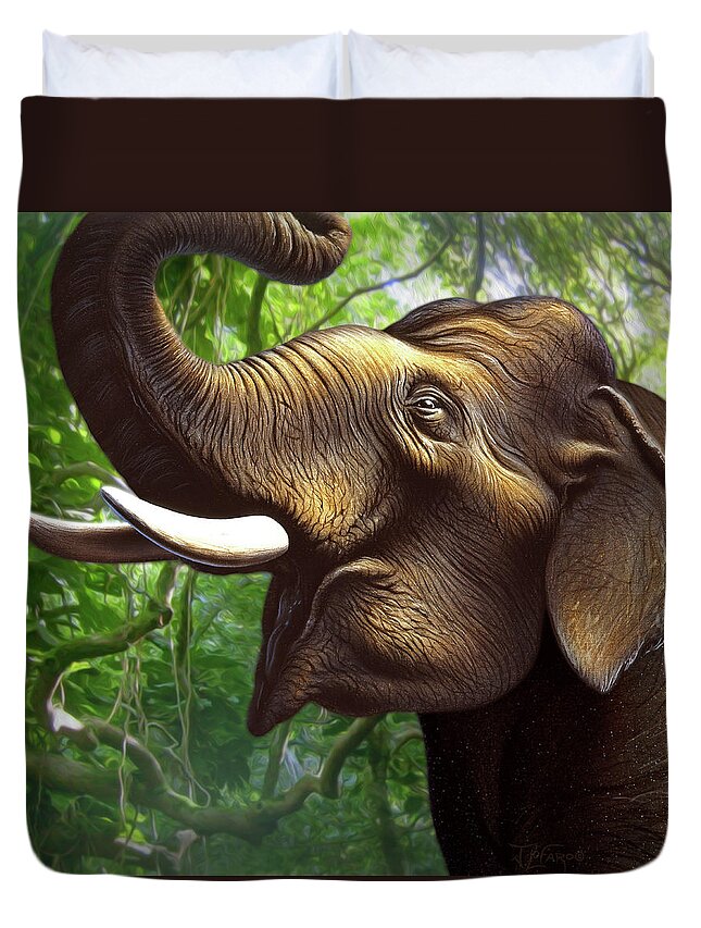 Elephant Duvet Cover featuring the painting Indian Elephant 1 by Jerry LoFaro