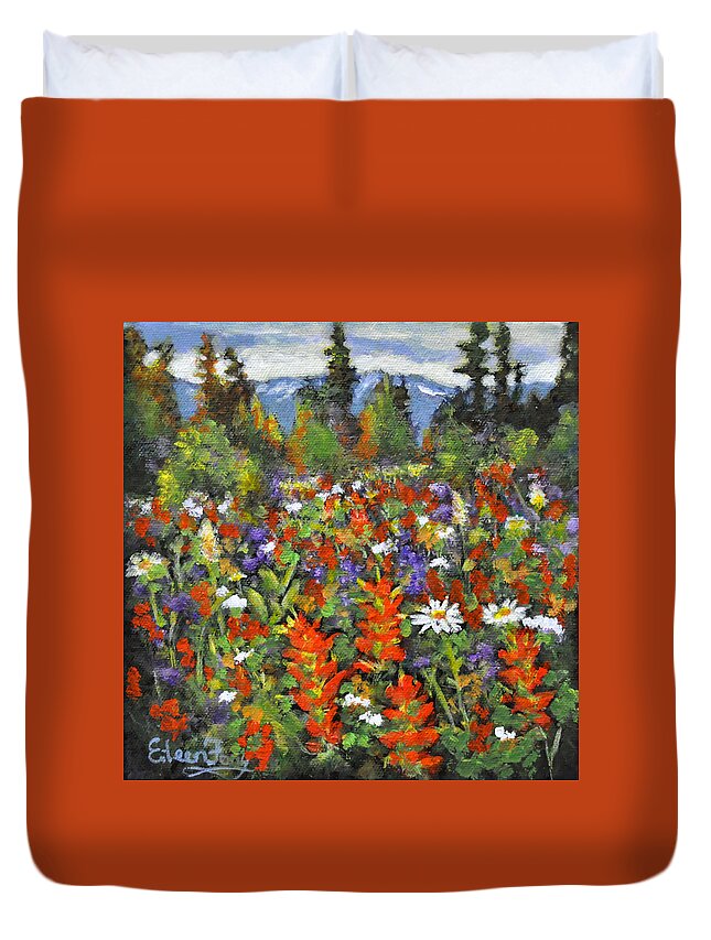 Indian Paint Brush Duvet Cover featuring the painting Indian Paint Brush in Mountain Meadow by Eileen Fong