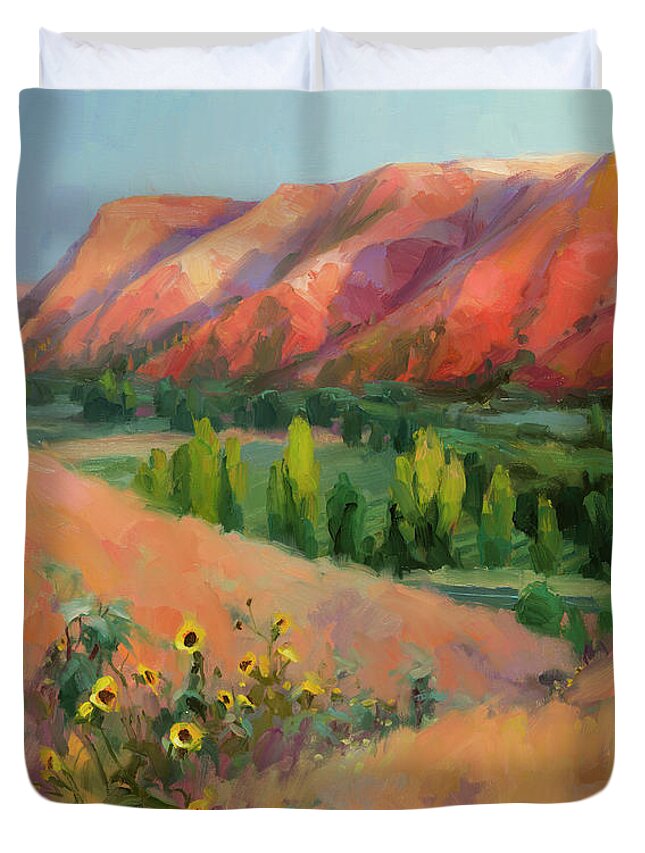 Landscape Duvet Cover featuring the painting Indian Hill by Steve Henderson
