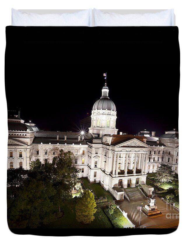 Above Duvet Cover featuring the photograph Indiana capitol building in Indianapolis by Anthony Totah