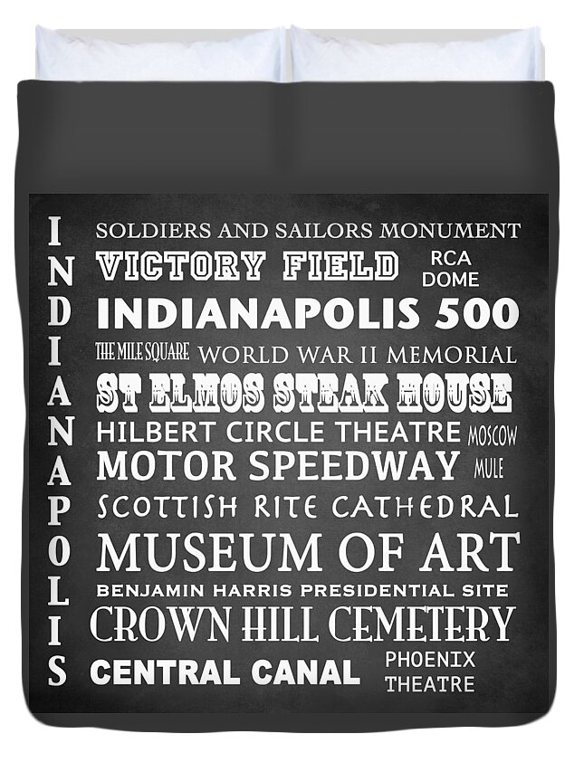 Indianapolis Duvet Cover featuring the digital art Indianapolis Famous Landmarks by Patricia Lintner