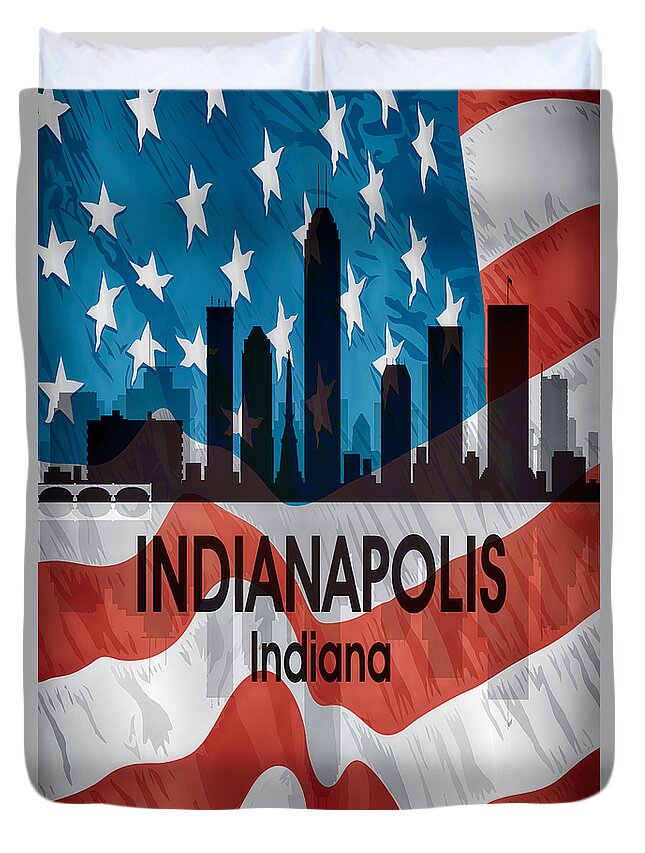 Indianapolis Duvet Cover featuring the digital art Indianapolis IN American Flag Vertical by Angelina Tamez