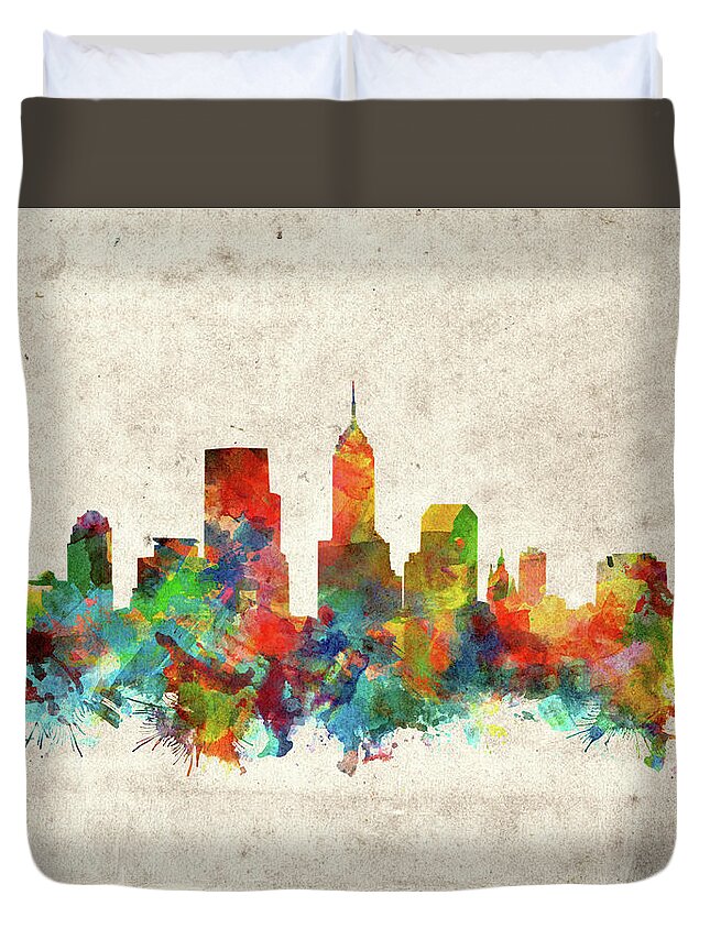 Indianapolis Duvet Cover featuring the painting Indianapolis Skyline Watercolor 2 by Bekim M