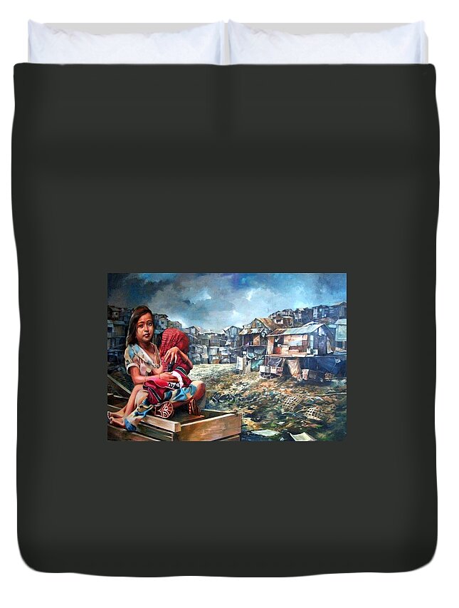 Poverty In Philippines Duvet Cover featuring the painting Indigent Life by Bong Perez