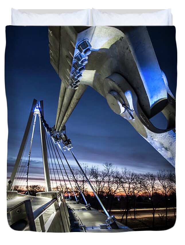 Chicago Duvet Cover featuring the photograph Industrial Beauty on Ped bridge in Chicago at dawn by Sven Brogren