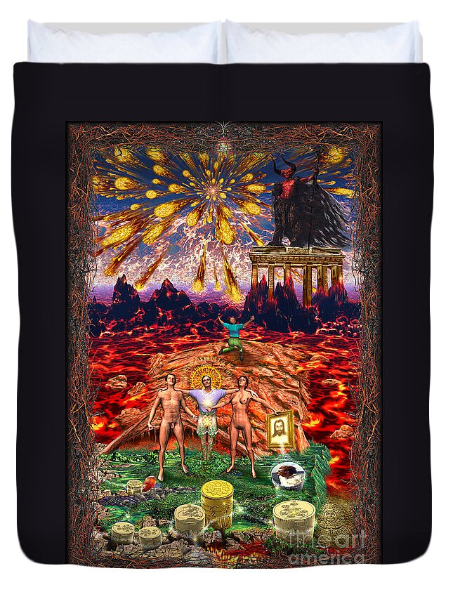 Apocalypses Duvet Cover featuring the digital art Inferno of messages by Leonard Rubins