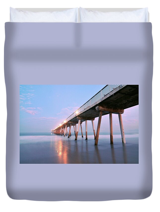 Hermosa Beach Pier Duvet Cover featuring the photograph Infinite Bridge by Richard Omura
