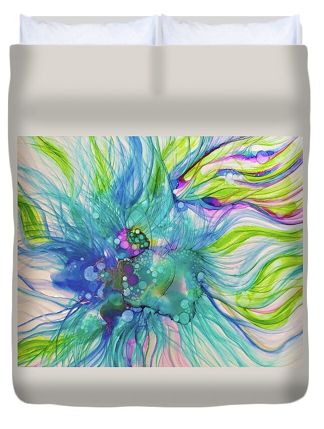 Blue Duvet Cover featuring the painting Infinite Unknowns by Brenda Salamone