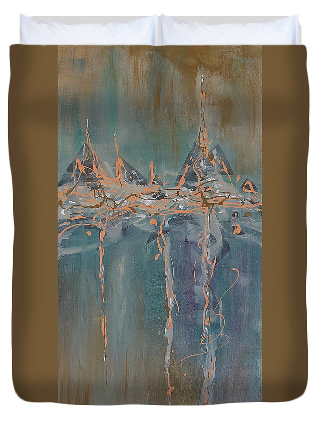 Brown Duvet Cover featuring the painting Infinity's Edge by Linda Cranston