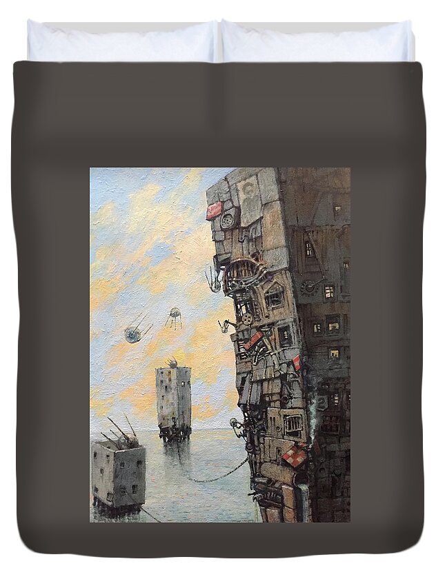 Sea Level Duvet Cover featuring the painting Inflatable Sputnik Factory Number Two by William Stoneham