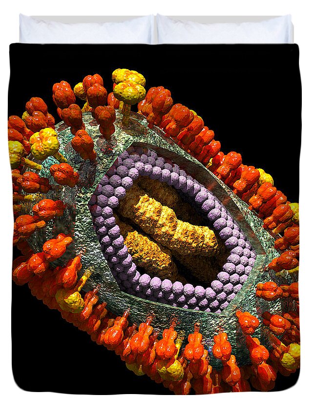 Biological Duvet Cover featuring the digital art Influenza Virus Cutaway 5 by Russell Kightley