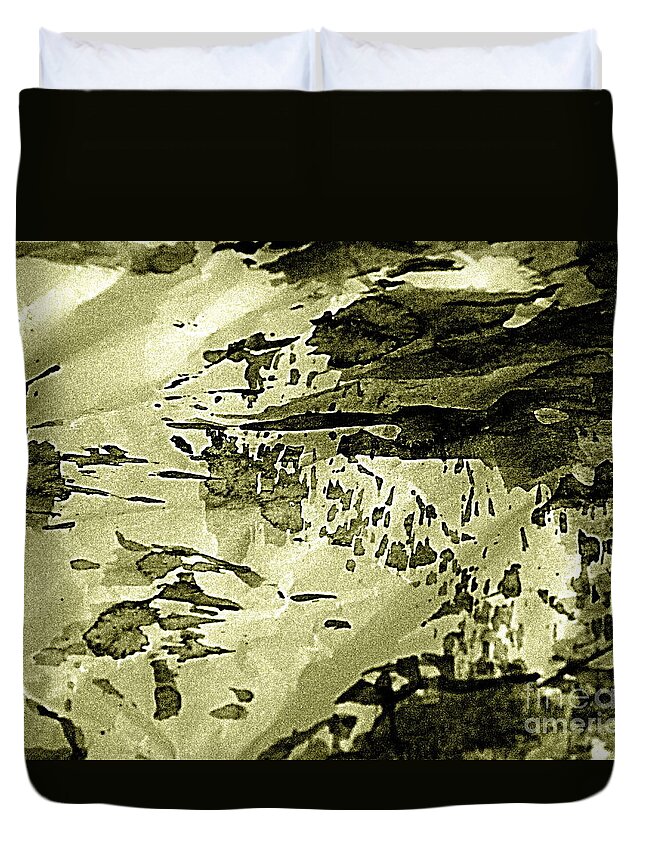 Abstract Chinese Brush Painting Duvet Cover featuring the painting Inland Waterway by Nancy Kane Chapman
