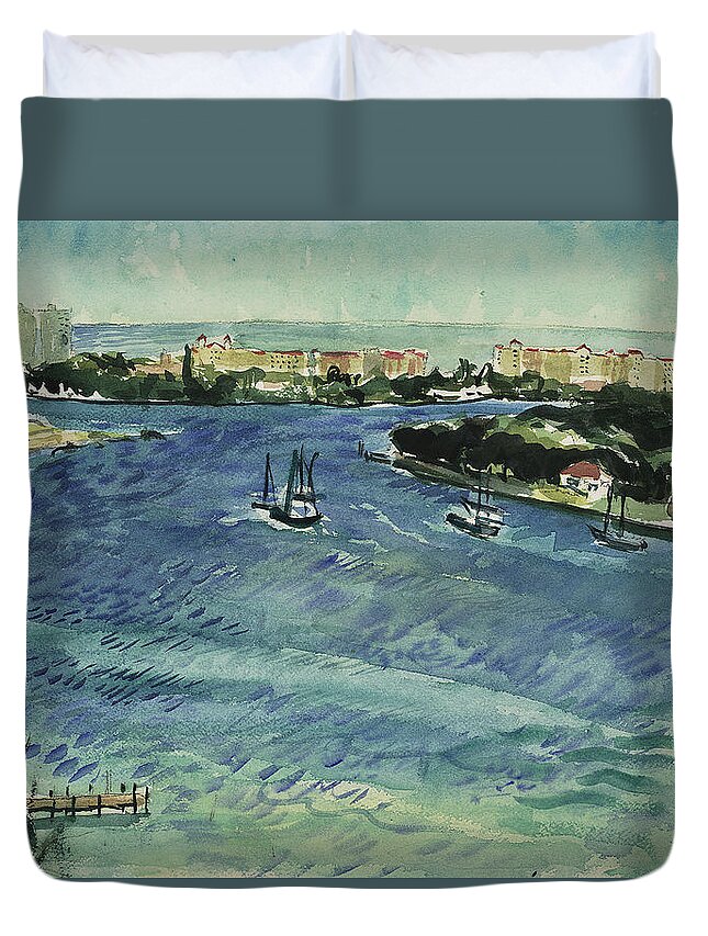 Landscape Duvet Cover featuring the painting Inlet by Thomas Tribby